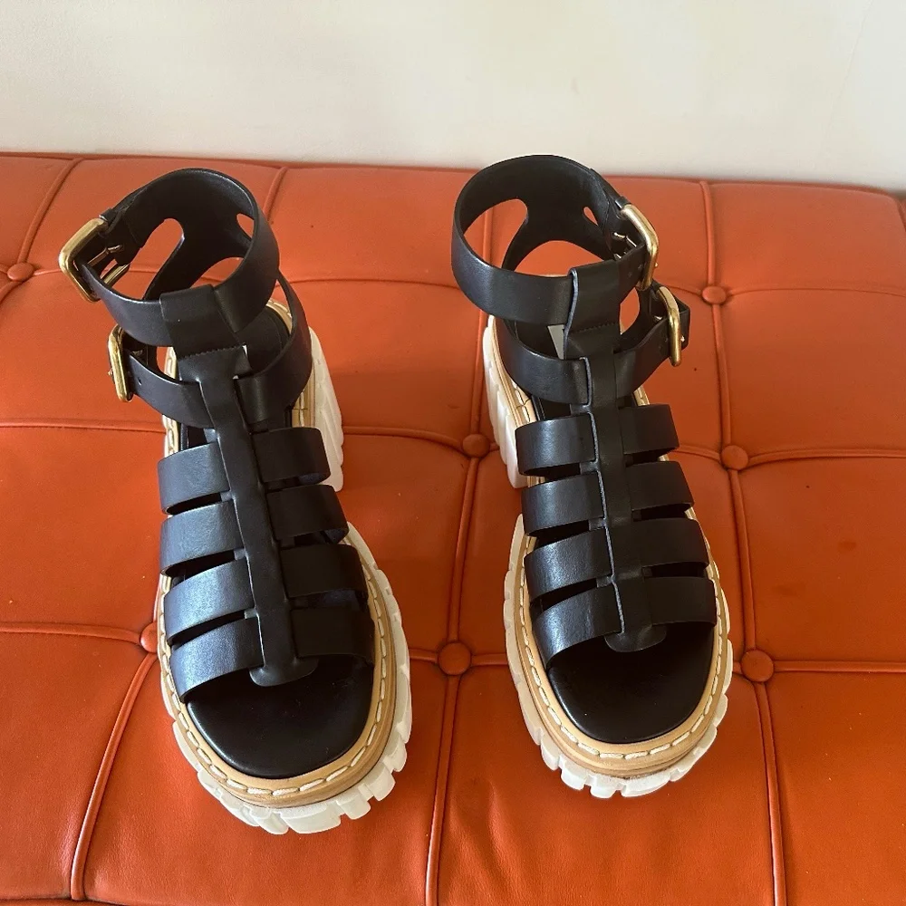 Stella McCartney Black Emilie Gladiator Vegan Leather Heeled Sandals Size 37UK - Picture 3 of 6